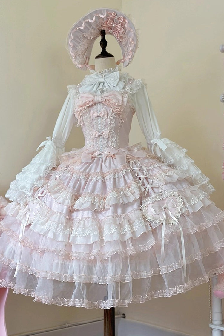 Sweet Lolita JSK - Sweetheart Diary, Pink, Layered, Bow Detail, Lace Trim - additional product view 3