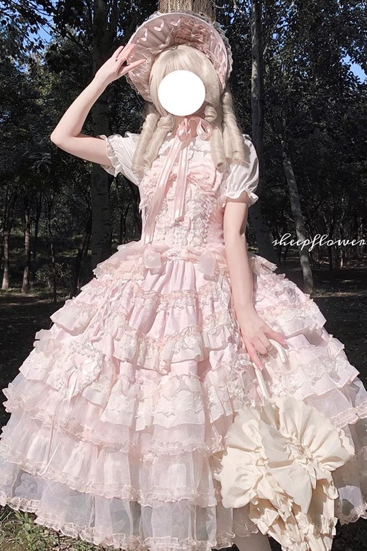 Sweet Lolita JSK - Sweetheart Diary, Pink, Layered, Bow Detail, Lace Trim - additional product view 4