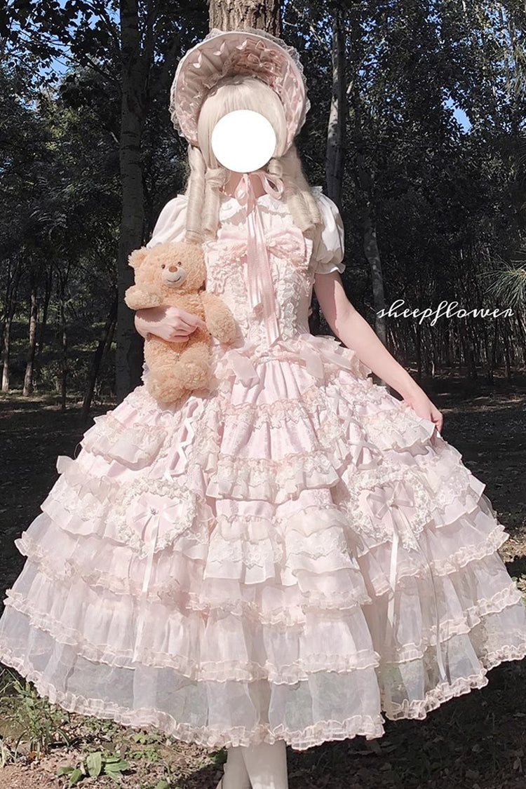 Sweet Lolita JSK - Sweetheart Diary, Pink, Layered, Bow Detail, Lace Trim - additional product view 5