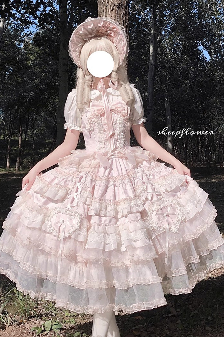 Sweet Lolita JSK - Sweetheart Diary, Pink, Layered, Bow Detail, Lace Trim - additional product view 6