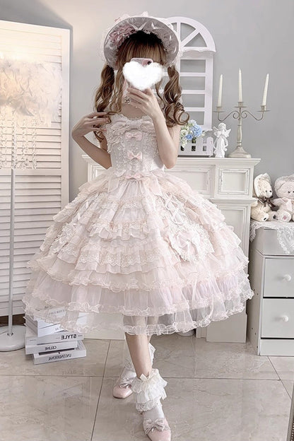 Sweet Lolita JSK - Sweetheart Diary, Pink, Layered, Bow Detail, Lace Trim - additional product view 9
