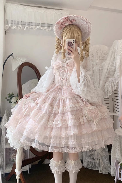 Sweet Lolita JSK - Sweetheart Diary, Pink, Layered, Bow Detail, Lace Trim - additional product view 10