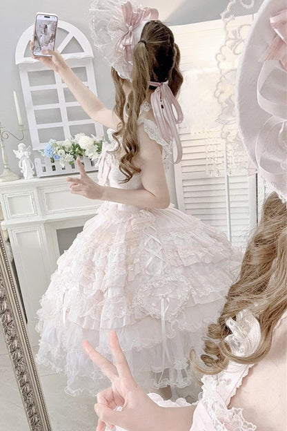 Sweet Lolita JSK - Sweetheart Diary, Pink, Layered, Bow Detail, Lace Trim - additional product view 11