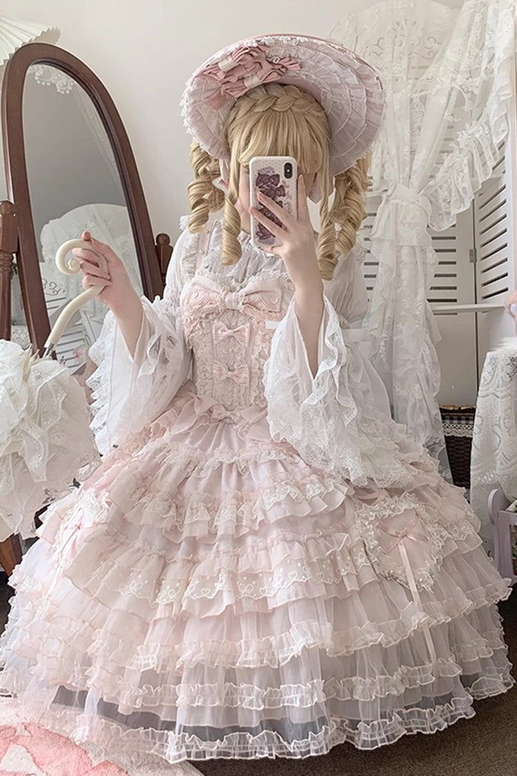 Sweet Lolita JSK - Sweetheart Diary, Pink, Layered, Bow Detail, Lace Trim - additional product view 12