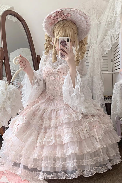 Sweet Lolita JSK - Sweetheart Diary, Pink, Layered, Bow Detail, Lace Trim - additional product view 12