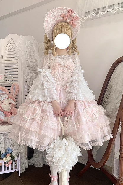 Sweet Lolita JSK - Sweetheart Diary, Pink, Layered, Bow Detail, Lace Trim - additional product view 13