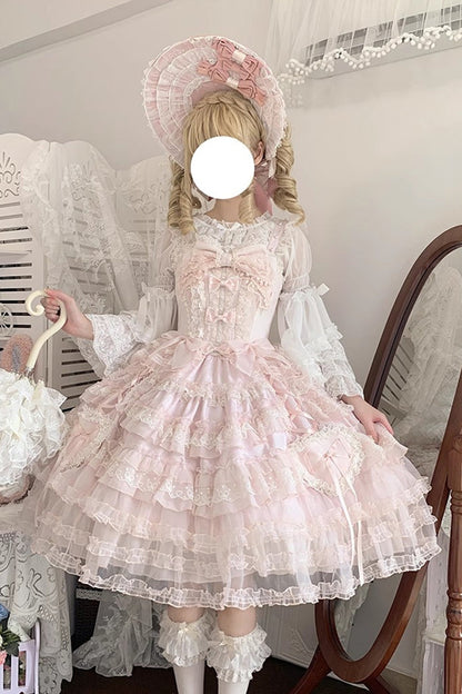 Sweet Lolita JSK - Sweetheart Diary, Pink, Layered, Bow Detail, Lace Trim - additional product view 15