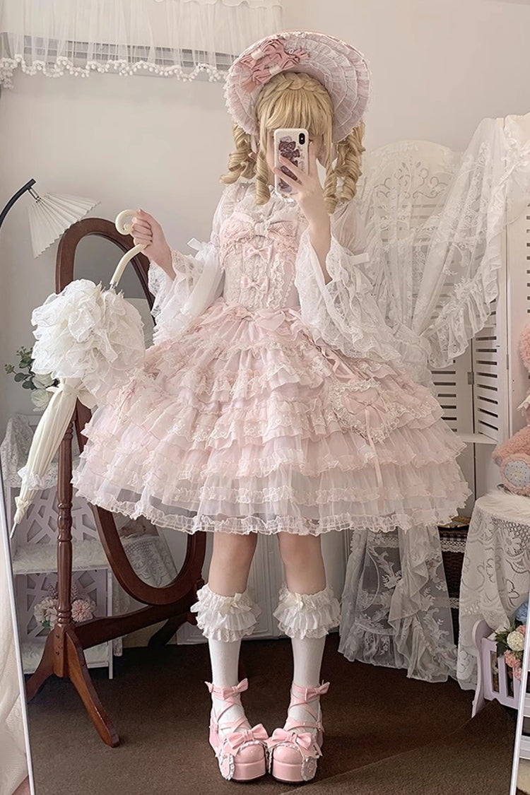 Sweet Lolita JSK - Sweetheart Diary, Pink, Layered, Bow Detail, Lace Trim - additional product view 16