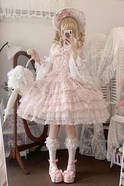 Sweet Lolita JSK - Sweetheart Diary, Pink, Layered, Bow Detail, Lace Trim - additional product view 16