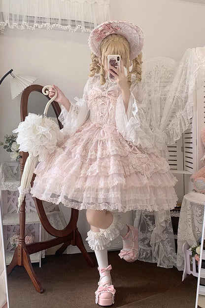 Sweet Lolita JSK - Sweetheart Diary, Pink, Layered, Bow Detail, Lace Trim - additional product view 17