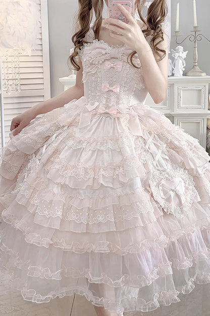 Sweet Lolita JSK - Sweetheart Diary, Pink, Layered, Bow Detail, Lace Trim - additional product view 18