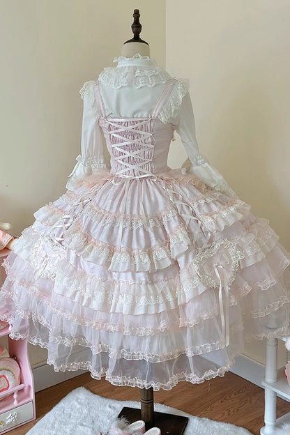 Sweet Lolita JSK - Sweetheart Diary, Pink, Layered, Bow Detail, Lace Trim - additional product view 22