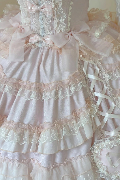 Sweet Lolita JSK - Sweetheart Diary, Pink, Layered, Bow Detail, Lace Trim - additional product view 24
