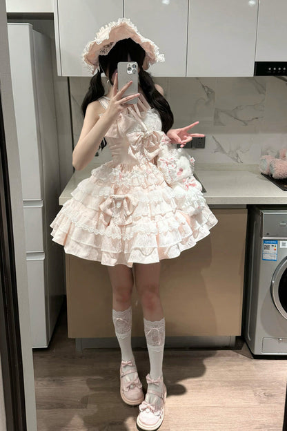 Sweet Lolita JSK - Sweetheart Doll, Pink, Layered, Bow Detail, Lace Trim - additional product view 2