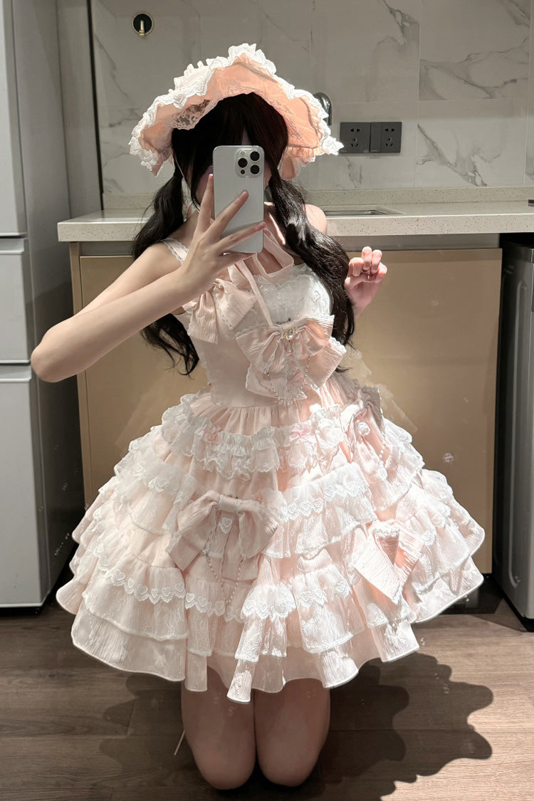 Sweet Lolita JSK - Sweetheart Doll, Pink, Layered, Bow Detail, Lace Trim - additional product view 3