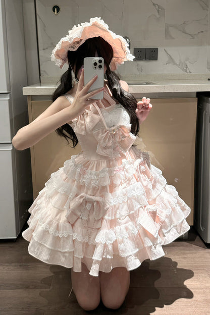 Sweet Lolita JSK - Sweetheart Doll, Pink, Layered, Bow Detail, Lace Trim - additional product view 3