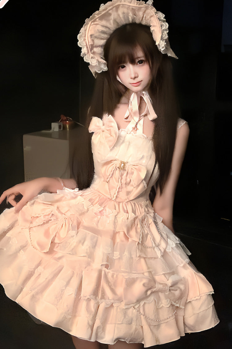 Sweet Lolita JSK - Sweetheart Doll, Pink, Layered, Bow Detail, Lace Trim - additional product view 6