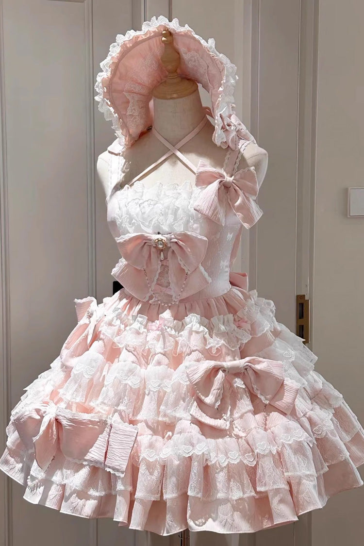Sweet Lolita JSK - Sweetheart Doll, Pink, Layered, Bow Detail, Lace Trim - main product image