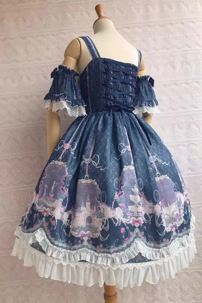 Sweet Lolita JSK - Sweetie Violet Unicorn's Secret, 7 Colors, Printed, Bow Detail, Ruffled - additional product view 9