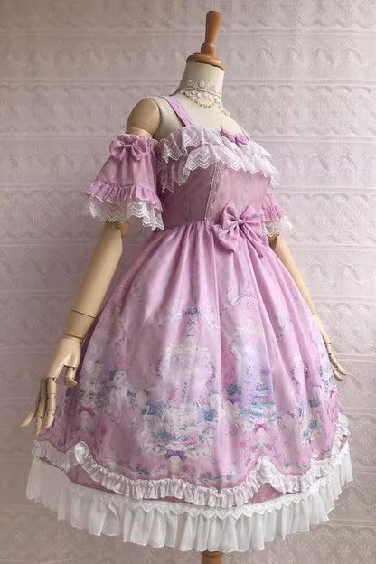 Sweet Lolita JSK - Sweetie Violet Unicorn's Secret, 7 Colors, Printed, Bow Detail, Ruffled - additional product view 13
