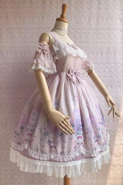 Sweet Lolita JSK - Sweetie Violet Unicorn's Secret, 7 Colors, Printed, Bow Detail, Ruffled - additional product view 15