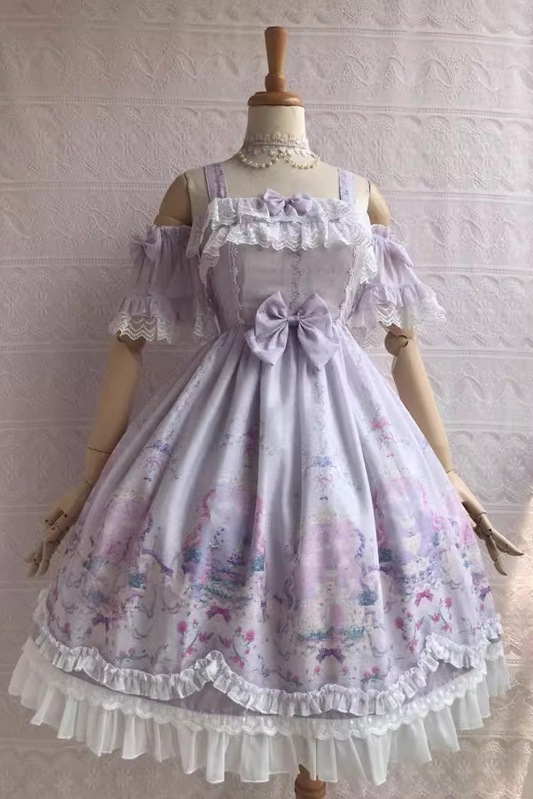 Sweet Lolita JSK - Sweetie Violet Unicorn's Secret, 7 Colors, Printed, Bow Detail, Ruffled - XS Violet / S Violet / M Violet option