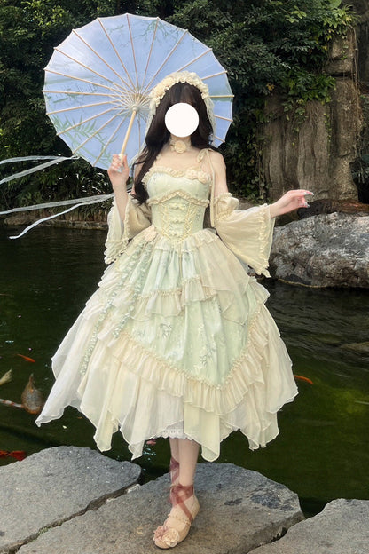 Sweet Lolita JSK - Tea Bamboo Song, Green, Long Version, Detachable Detail, Long Length - additional product view 2