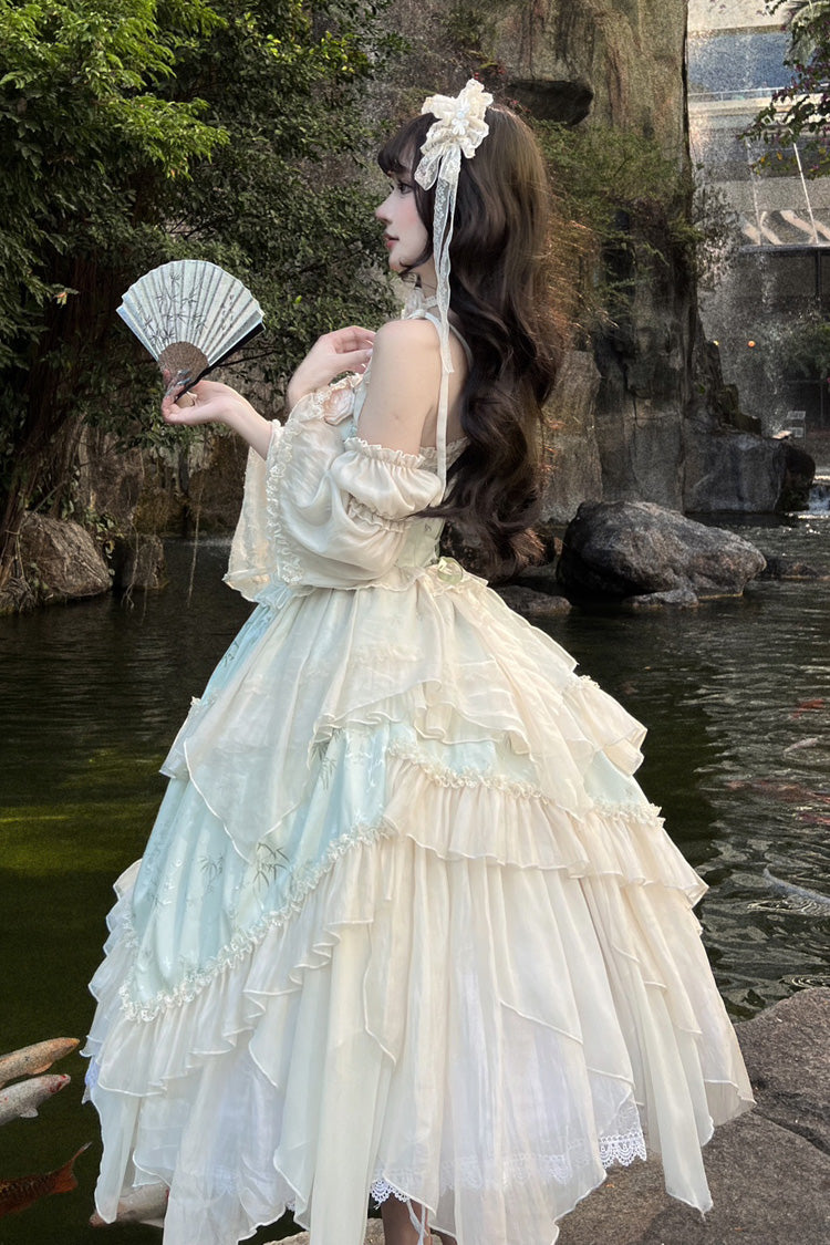 Sweet Lolita JSK - Tea Bamboo Song, Green, Long Version, Detachable Detail, Long Length - additional product view 3