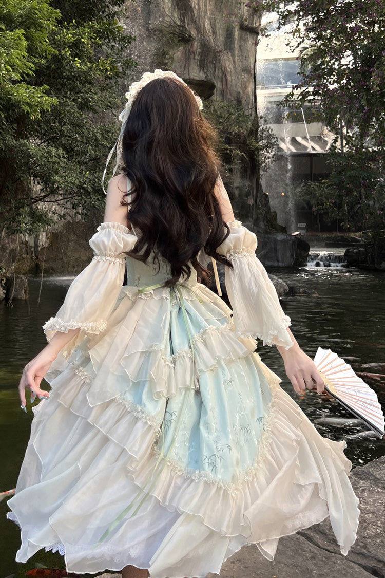 Sweet Lolita JSK - Tea Bamboo Song, Green, Long Version, Detachable Detail, Long Length - additional product view 4
