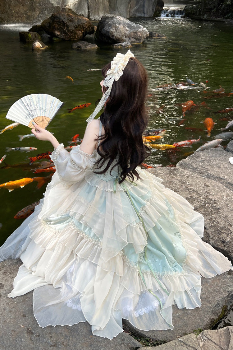 Sweet Lolita JSK - Tea Bamboo Song, Green, Long Version, Detachable Detail, Long Length - additional product view 5