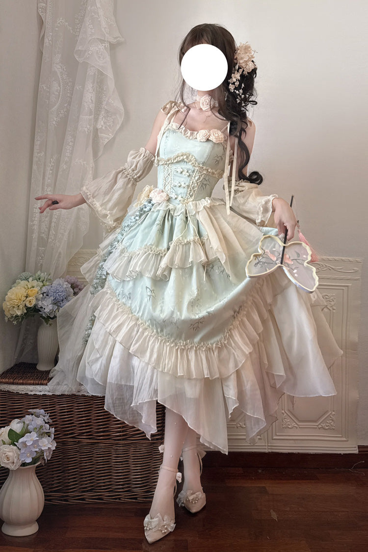 Sweet Lolita JSK - Tea Bamboo Song, Green, Long Version, Detachable Detail, Long Length - additional product view 6