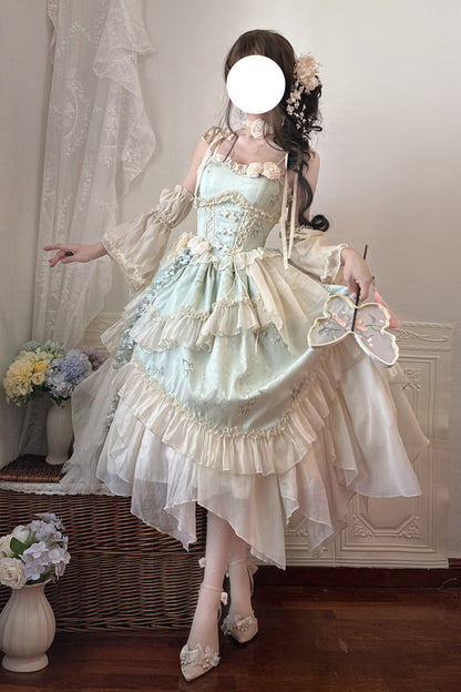 Sweet Lolita JSK - Tea Bamboo Song, Green, Long Version, Detachable Detail, Long Length - additional product view 6