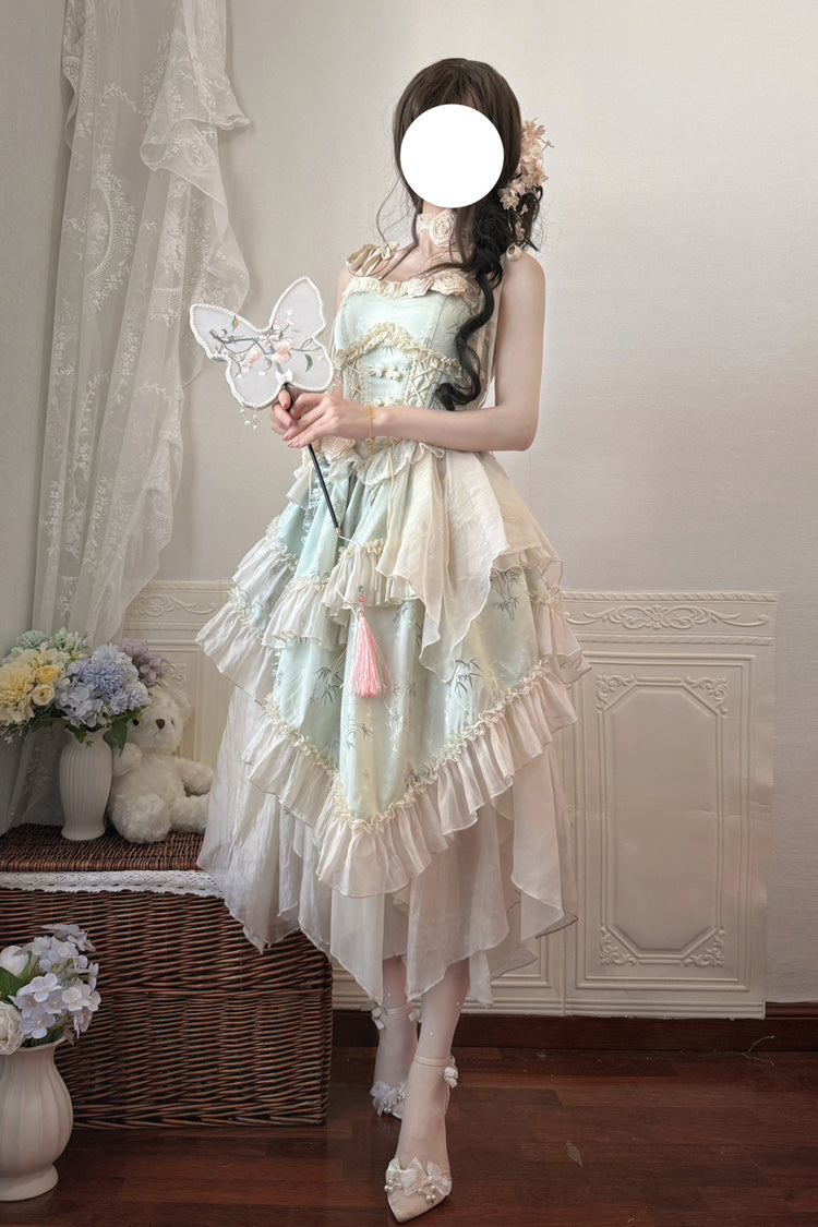 Sweet Lolita JSK - Tea Bamboo Song, Green, Long Version, Detachable Detail, Long Length - additional product view 8