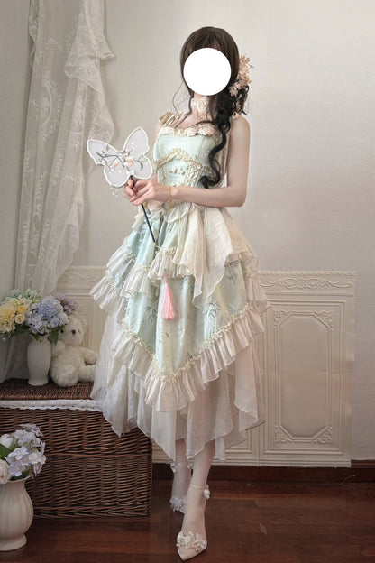 Sweet Lolita JSK - Tea Bamboo Song, Green, Long Version, Detachable Detail, Long Length - additional product view 8