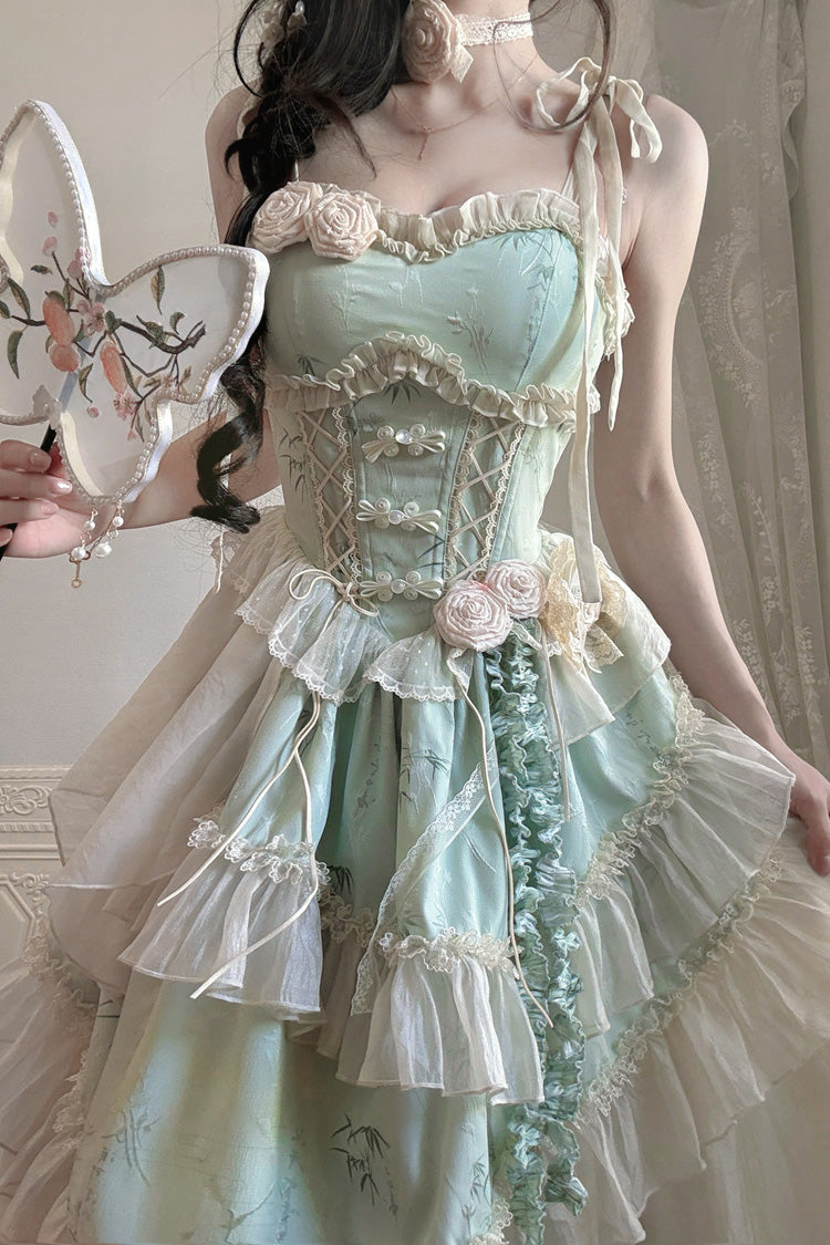 Sweet Lolita JSK - Tea Bamboo Song, Green, Long Version, Detachable Detail, Long Length - additional product view 9