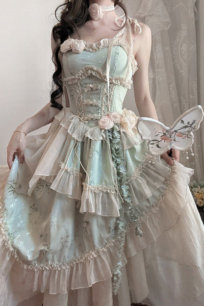 Sweet Lolita JSK - Tea Bamboo Song, Green, Long Version, Detachable Detail, Long Length - additional product view 10