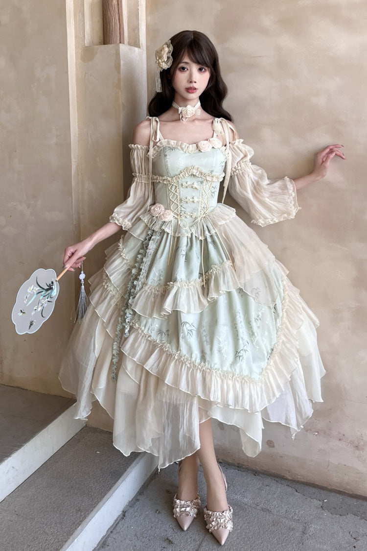 Sweet Lolita JSK - Tea Bamboo Song, Green, Long Version, Detachable Detail, Long Length - additional product view 12