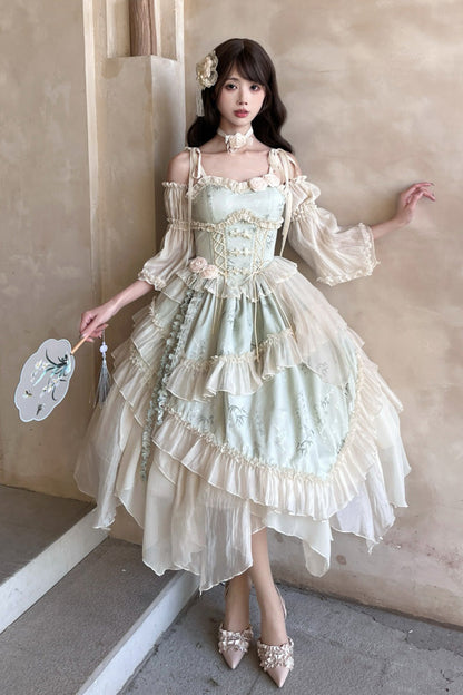 Sweet Lolita JSK - Tea Bamboo Song, Green, Long Version, Detachable Detail, Long Length - additional product view 12