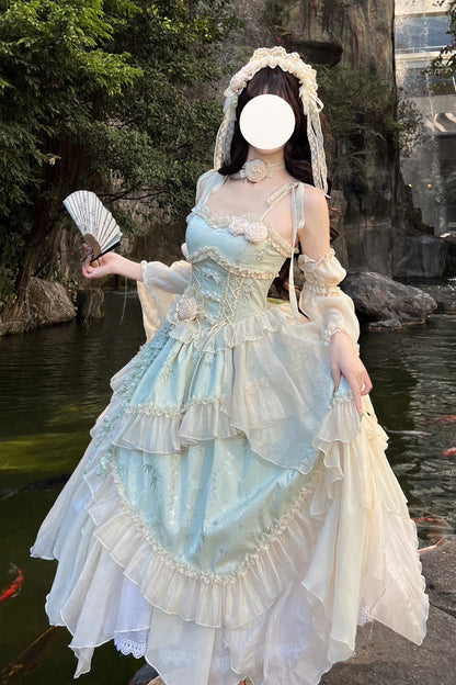 Sweet Lolita JSK - Tea Bamboo Song, Green, Long Version, Detachable Detail, Long Length - main product image