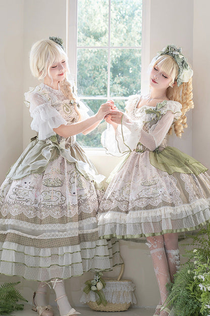 Sweet Lolita JSK - Teacup Rabbit, Green, Ruffled, Printed, Embroidered - additional product view 9