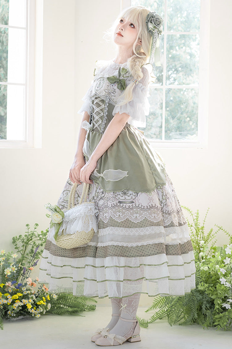 Sweet Lolita JSK - Teacup Rabbit, Green, Ruffled, Printed, Embroidered - additional product view 15
