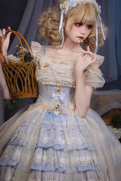 Sweet Lolita JSK - Tears Of Rose, 2 Colors, Lace Trim, Ruffled, Layered - additional product view 2