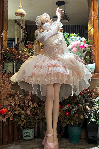 Sweet Lolita JSK - Tears Of Rose, 2 Colors, Lace Trim, Ruffled, Layered - additional product view 5