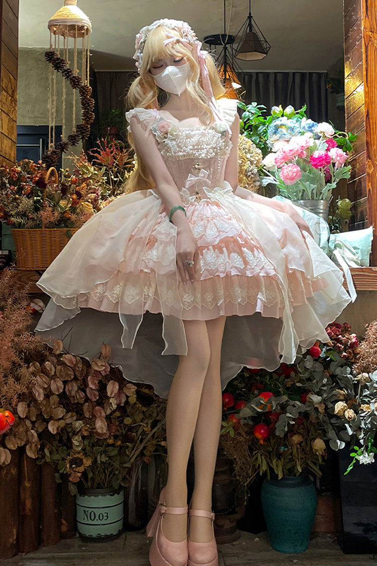 Sweet Lolita JSK - Tears Of Rose, 2 Colors, Lace Trim, Ruffled, Layered - additional product view 6
