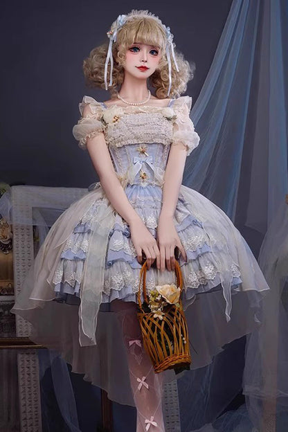 Sweet Lolita JSK - Tears Of Rose, 2 Colors, Lace Trim, Ruffled, Layered - main product image