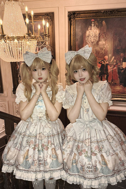 Sweet Lolita JSK - The Princess's Magical Diary, Blue, Bow Detail, Ruffled, Printed - additional product view 2