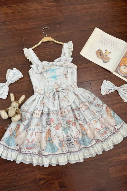 Sweet Lolita JSK - The Princess's Magical Diary, Blue, Bow Detail, Ruffled, Printed - additional product view 3