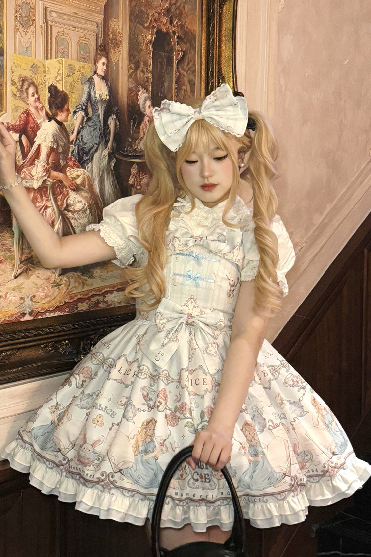 Sweet Lolita JSK - The Princess's Magical Diary, Blue, Bow Detail, Ruffled, Printed - main product image