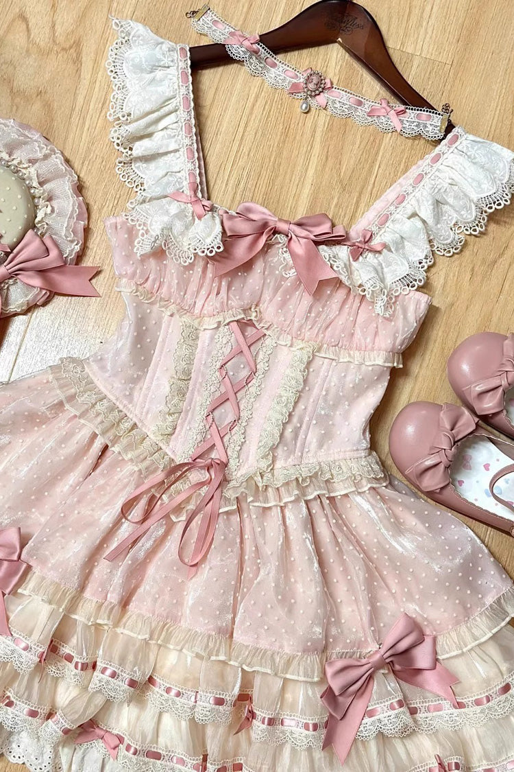 Sweet Lolita JSK - Triple-layered, Pink, Ballet-Inspired Style, Bow Detail, Lace Trim - additional product view 2