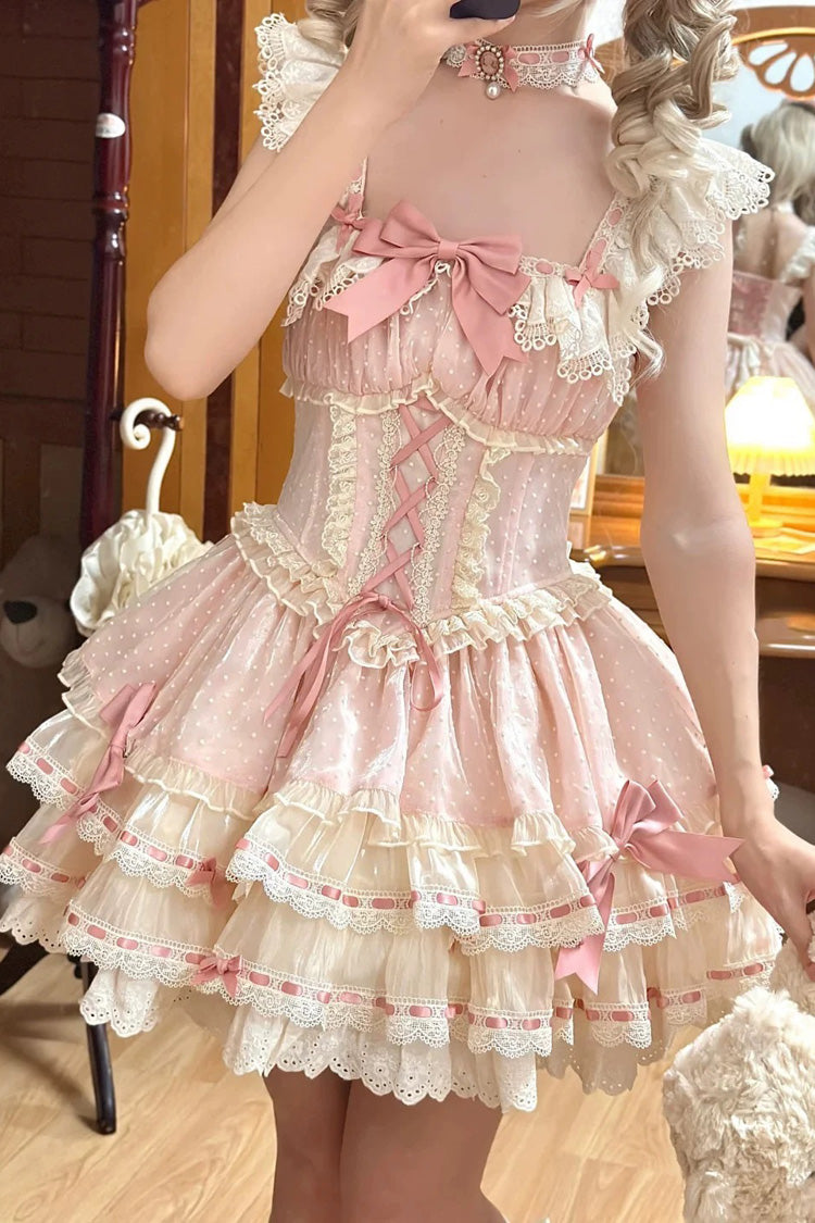 Sweet Lolita JSK - Triple-layered, Pink, Ballet-Inspired Style, Bow Detail, Lace Trim - additional product view 3